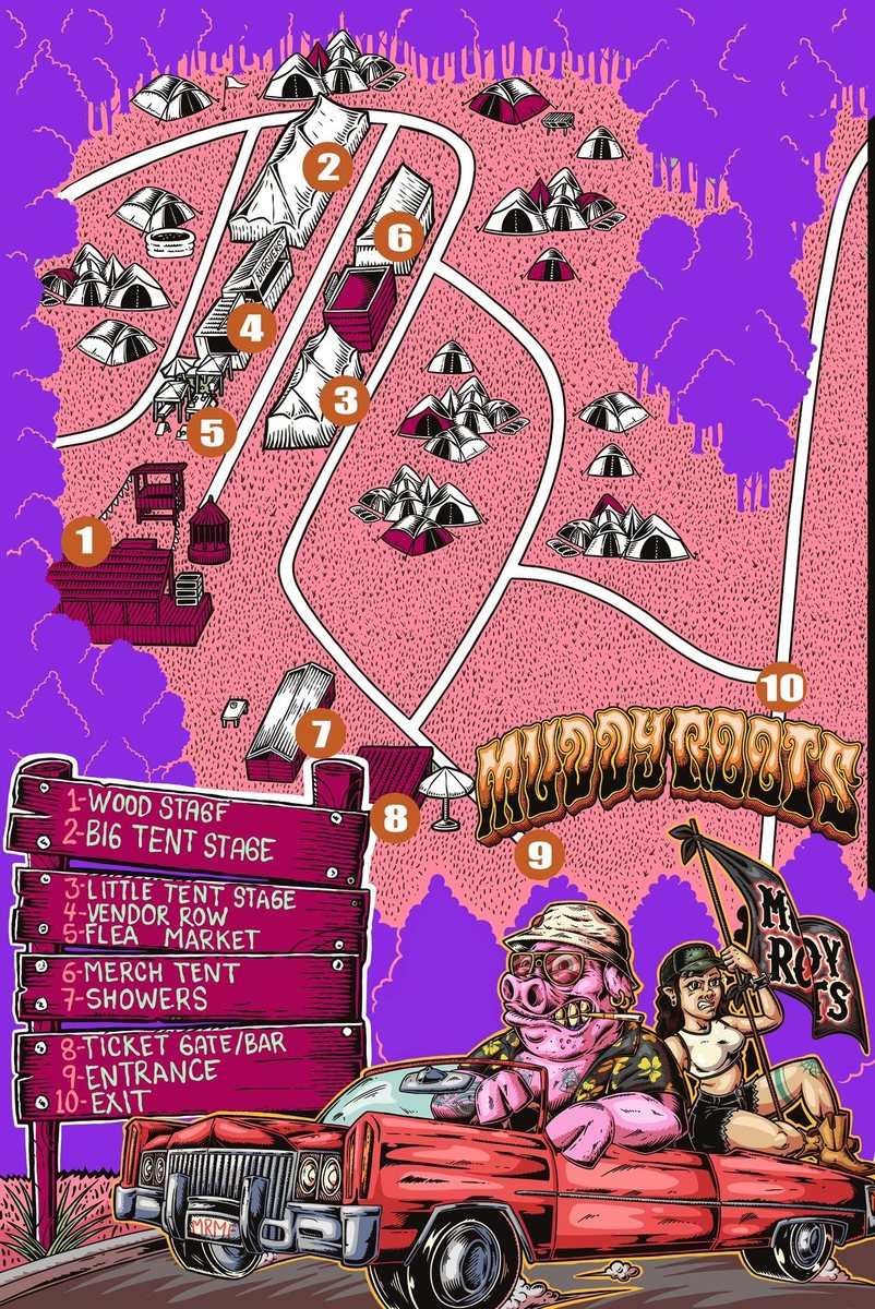 Map of the Muddy Roots festival grounds at the Junebug Boogie Ranch